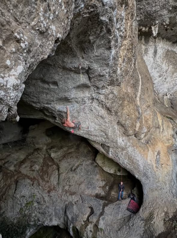 Mikel Linacisoro onsighting an 8c at Santa Linya