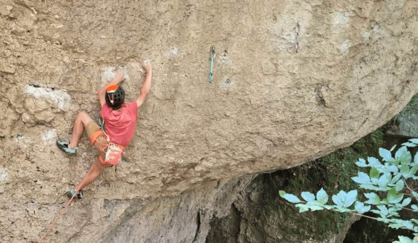 13-year-old Leo Cea on a Frankenjura test-piece