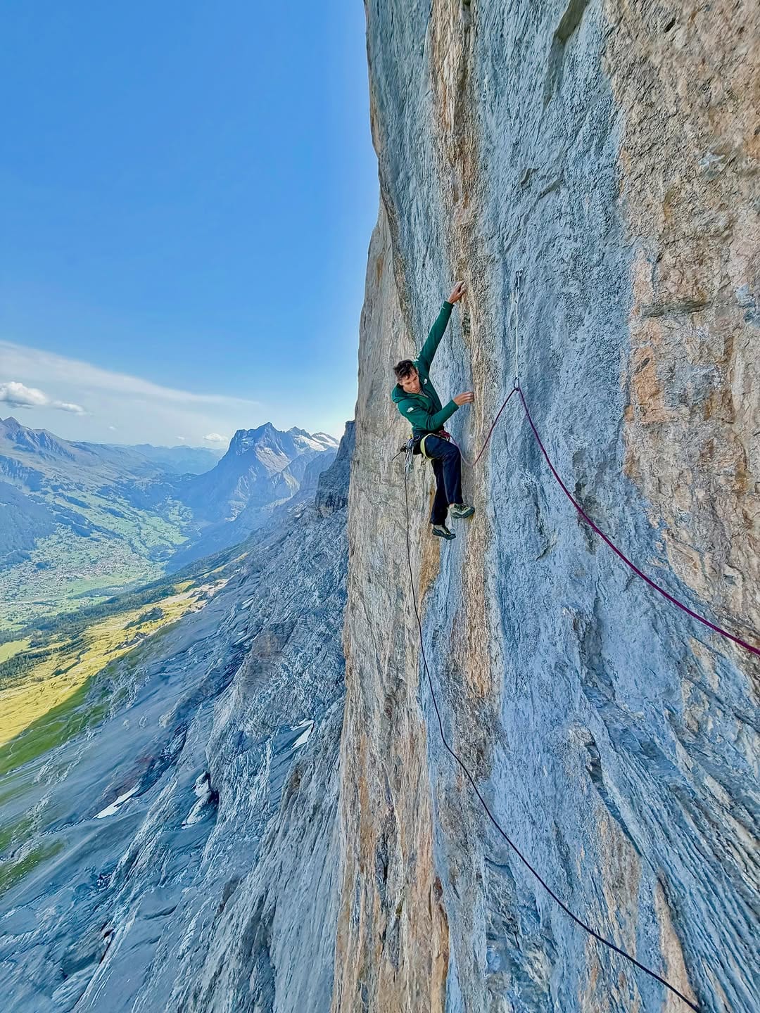Alex Honnold and Josh McCoy on Deep Blue Sea, a 9-pitch 5.12+ on the Eiger