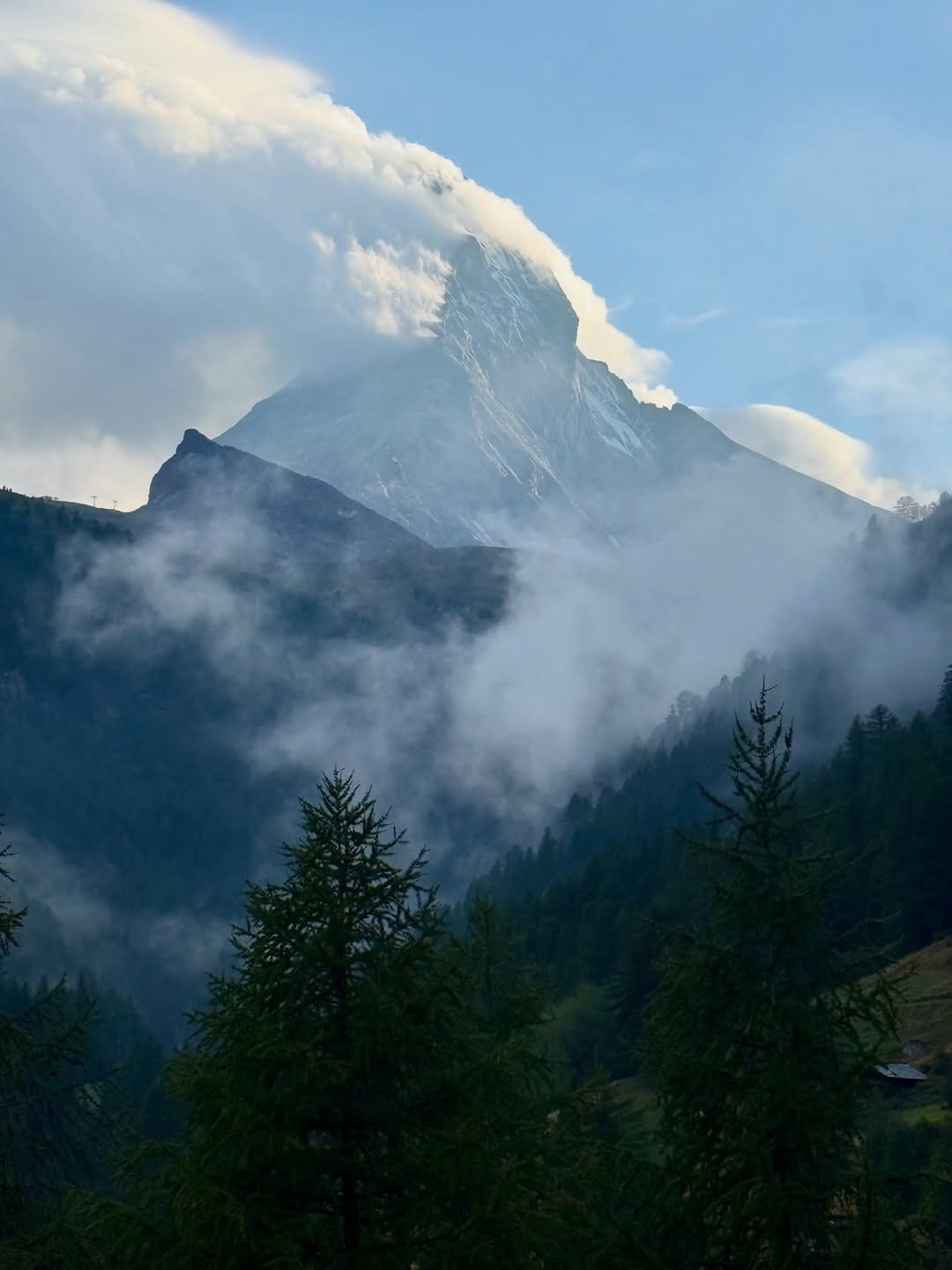 Alex Honnold on an icy, cloud-shrouded Matterhorn