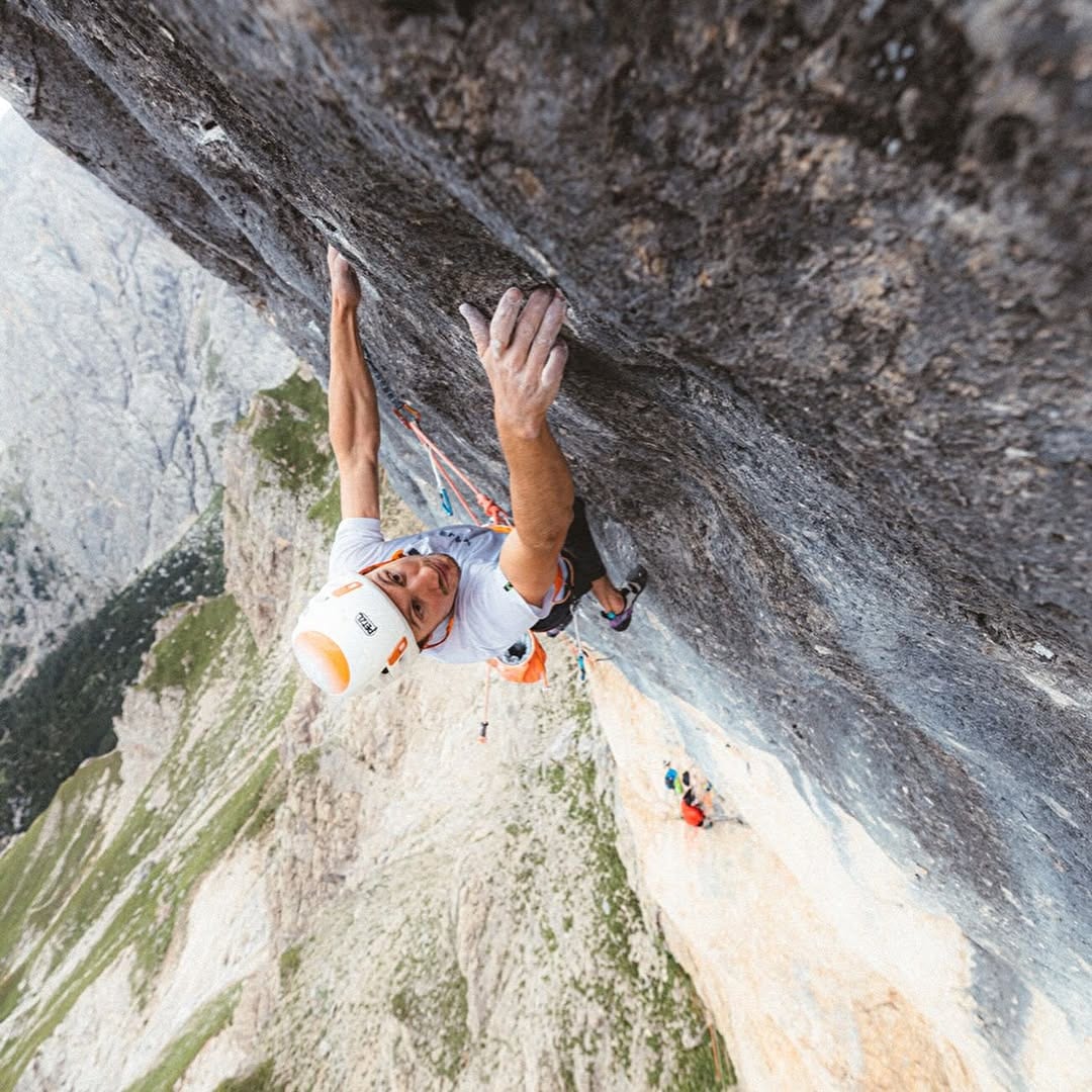 Louna Ladevant climbing Egoland on the south face of the Marmolada