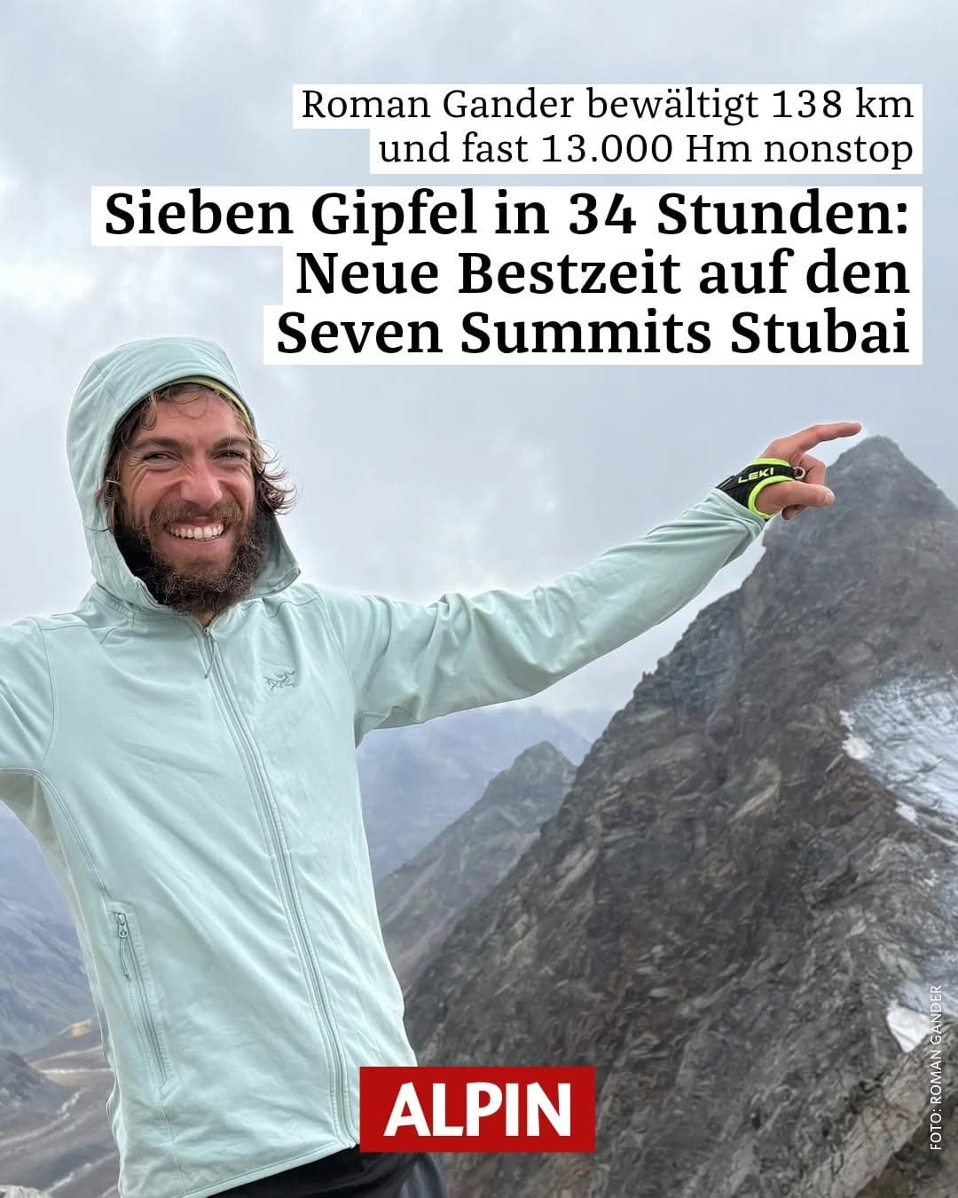 Roman Gander during his continuous link-up of the Seven Summits Stubai