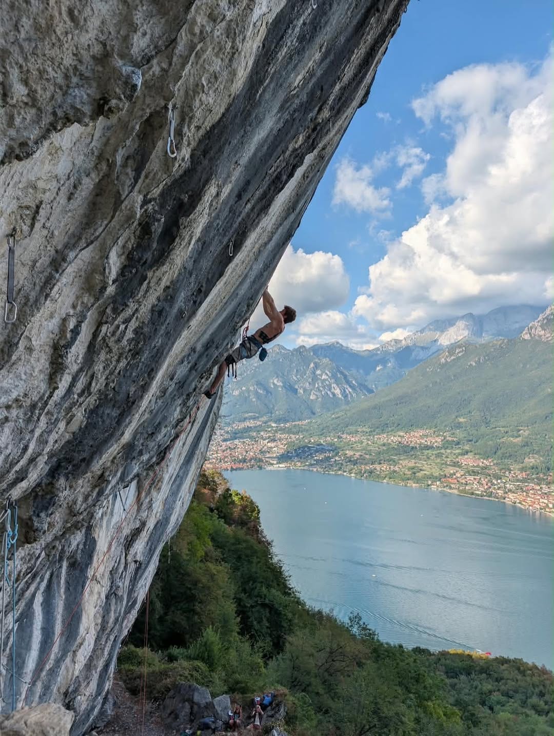 Seb Bouin on a steep limestone wall in Italy