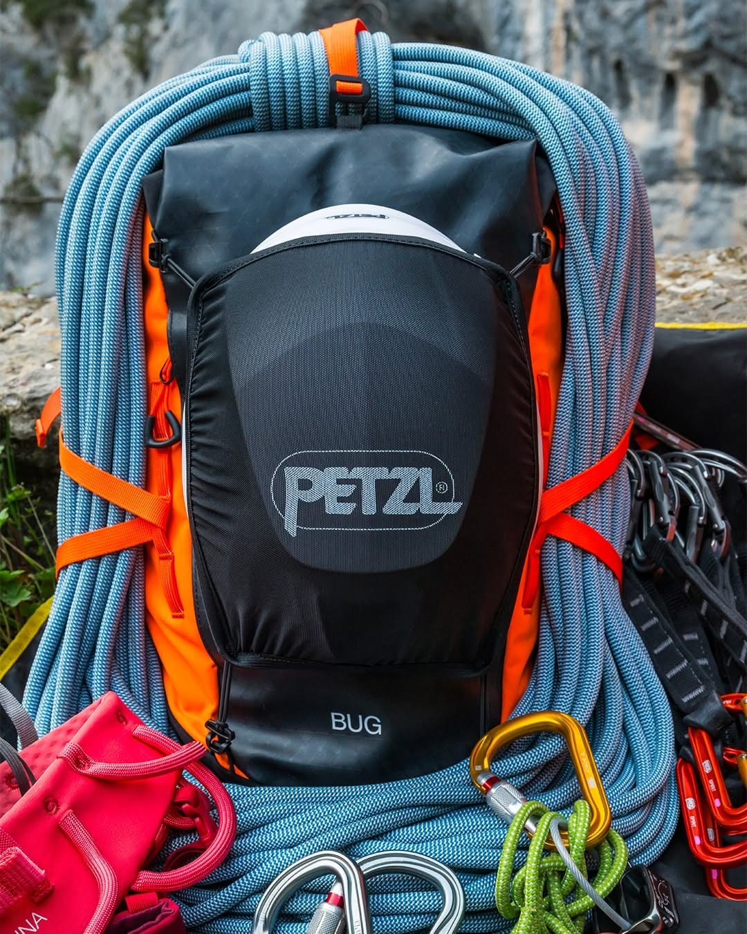 Petzl Bug pack loaded with gear for a multipitch route