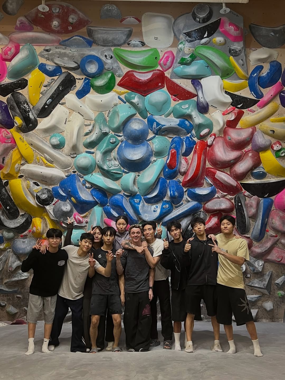 Bouldering training session in a gym in South Korea