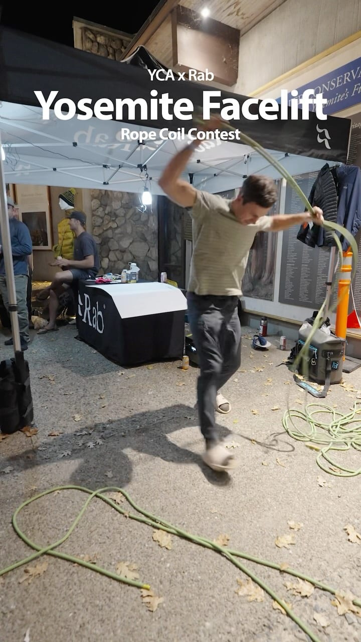Climbers coiling ropes at the Yosemite Facelift event