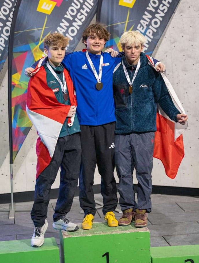 Young competitor on the lead wall at the European Youth Championship in Augsburg