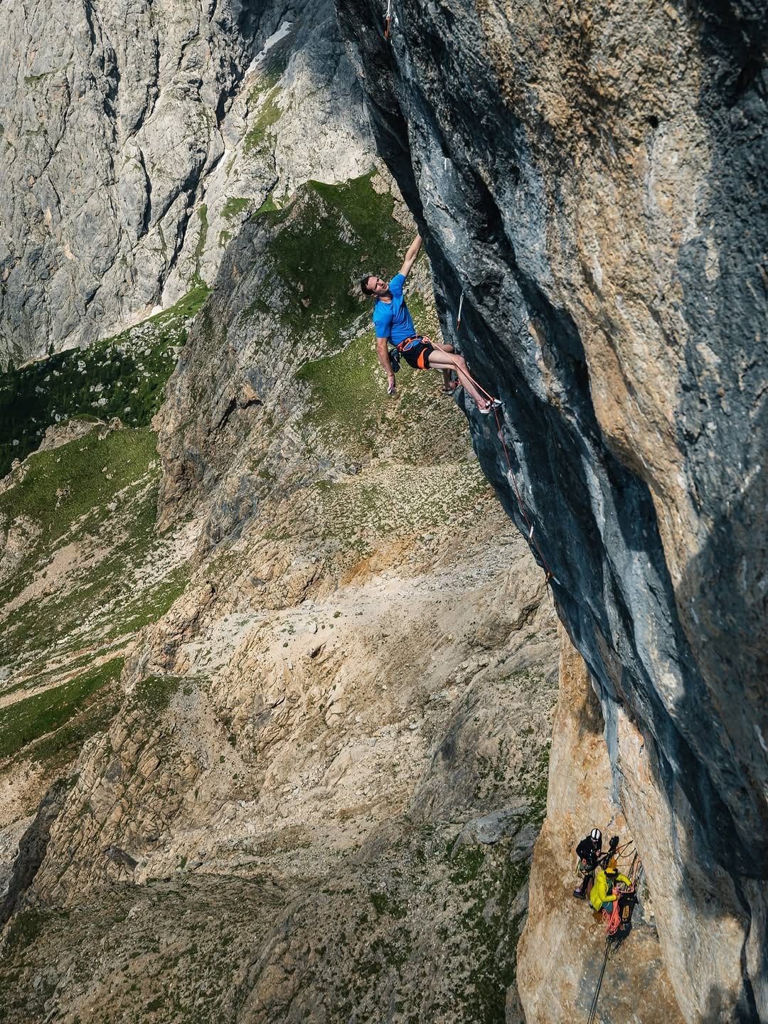 The vast grey limestone south face of the Marmolada in the Dolomites