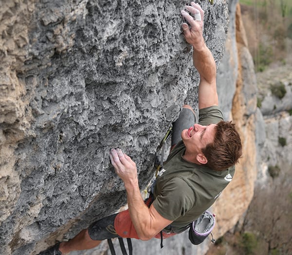 Seb Bouin on grey pocketed limestone